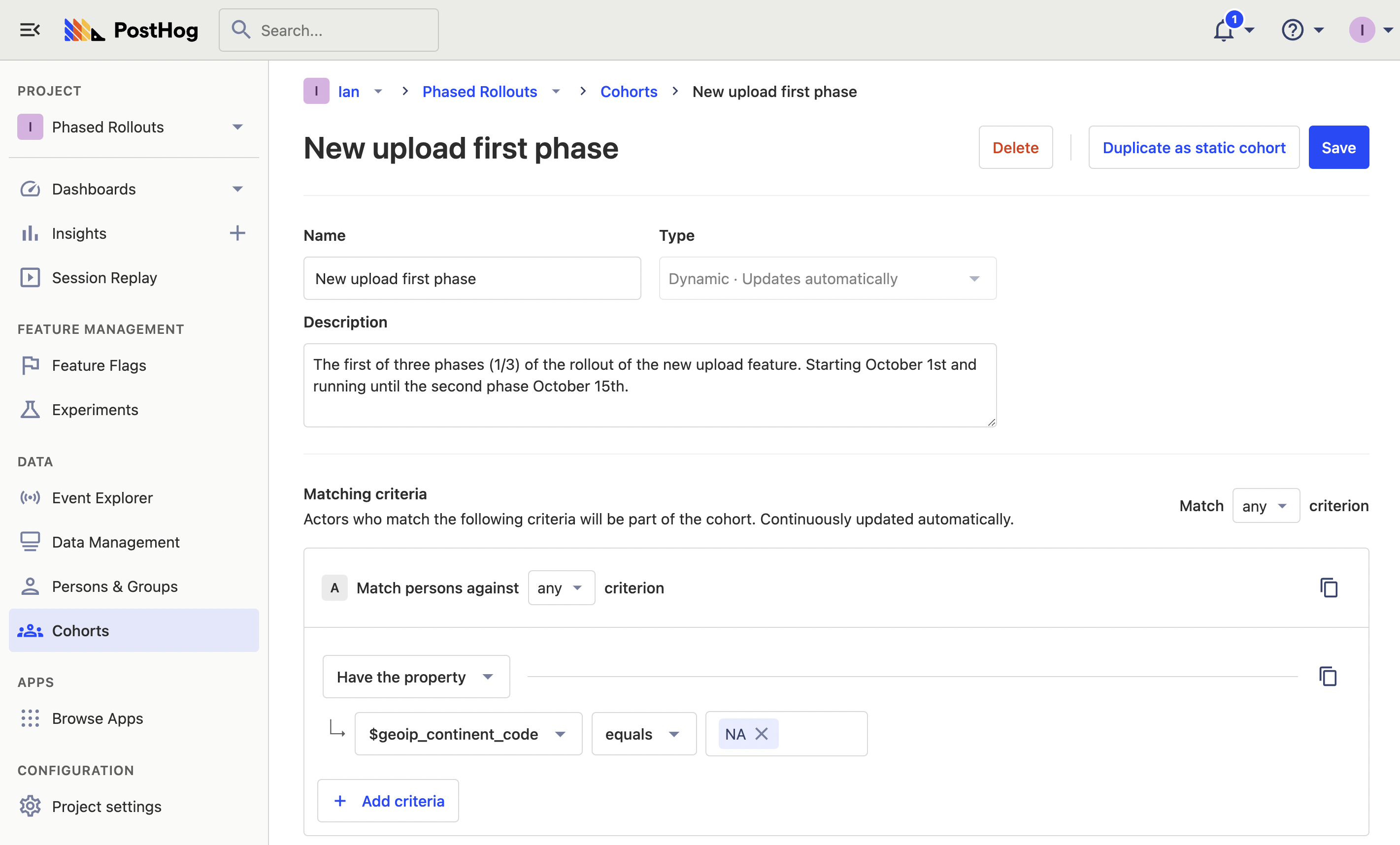 Phased rollout cohort